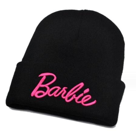 Barbie Broderad Vintermössa för Vuxen - Varm Stickad Mössa, Present, Svart