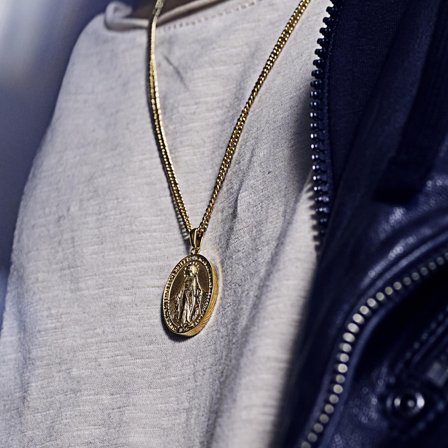 Sanctus | Collier en acier doré avec Médaille Miraculeuse pour hommes - Chaînes en acier