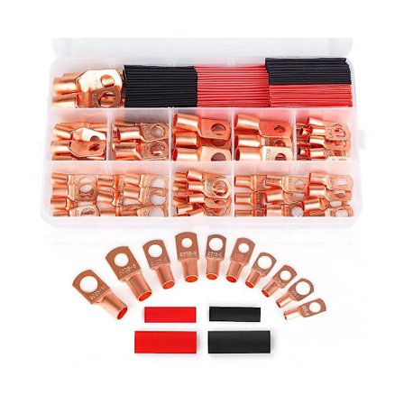 130 KPL Kuparilankakorvakkeet, liitinkoskettimet, käytetään AWG12 10 8 6 4 2 -kaapelissa, lämpökutistesarja, rengaster [C]