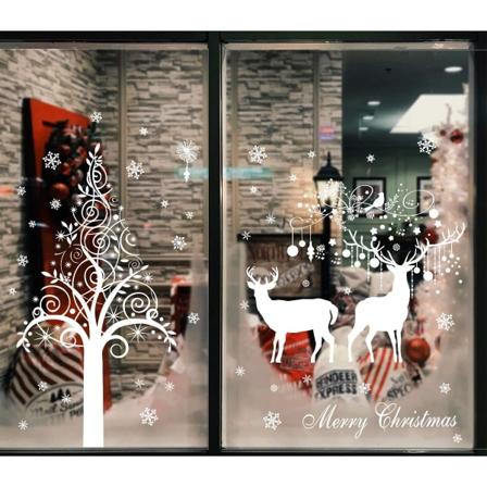 Suuri valkoinen joulukuusi poron ovipeite ikkunatarrat Re
