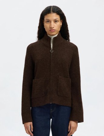 Selected Slfsia Ras Ls Knit Zipper Cardigan Noos - Brown - S