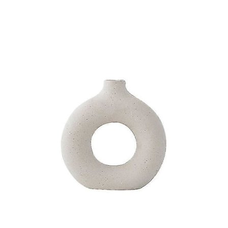 Rundbeige Keramikvase, Moderne Rund Donut Vase Med Tørrede Blomster, Dekorativ Håndlavet Donut Vase Til Hjemmekontor, M,150