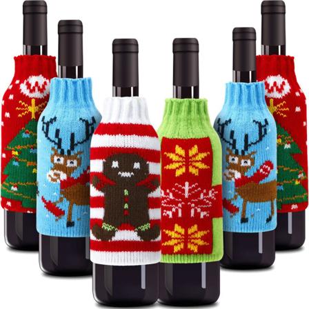 6 sæt julevinsflaskeovertræk strikket sweater vinflaske kjole julemanden rensdyr snemand vin