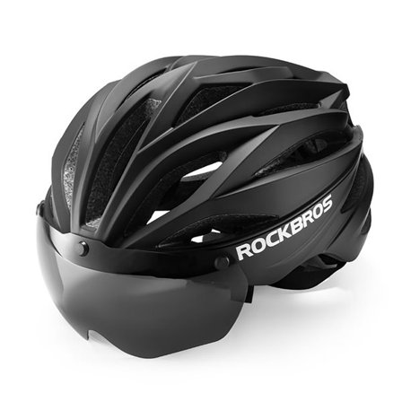 Rockbros cykelhjälm med visir, avtagbara UV-skyddande skyddsglasögon, Unisex - Svart