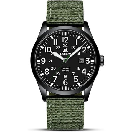 Herrklockor Militärklocka Fältklocka Analog Kvarts Klockor för Män Vattentäta Armbandsur med Datum Nylonarmband Armé Taktisk Sportklocka