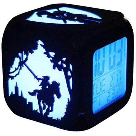 Kvadratisk LED-klocka, Kubisk med Legend of Zelda-Silhuett, Färgglad Upplyst, Zelda Digital, Färgglad Inredning (Svart)