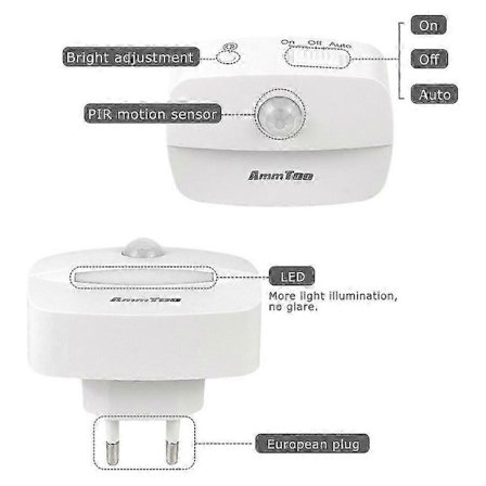 Mini bevægelsessensor natlampe, varm hvid LED stick-on skabslys med skumring til daggry sensor, justerbar lysstyrke til væg, trapper, Ca -Yx