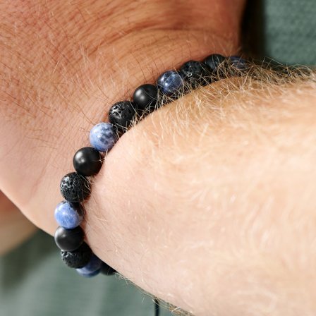 Pulsera de piedra de lava, sodalita y ónix de 8 mm Sanatio para hombres - Pulseras de perlas