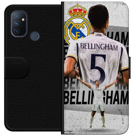 Yhteensopiva Lompakkokotelo OnePlus Nord N100 Real Madrid jalkapallomotiivi Jude Bellinghamilla numero 5 paidassa, suuri seuraembleemi, vahva urheilul