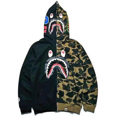 Shark Head Camouflage Langærmet hættetrøjejakke hættetrøjefrakke med fuld lynlås Casual Street Ydertøj CNMR Black And Green 4XL