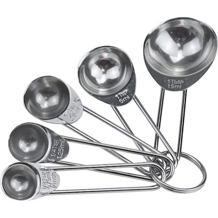 Mätskedar, Rostfritt Stål 5-delad Mätskedar Set - 1/8 tsk, 1/4 tsk, 1/2 tsk, 1 tsk & 1 msk för Mätning av Torra och Flytande Ingredienser