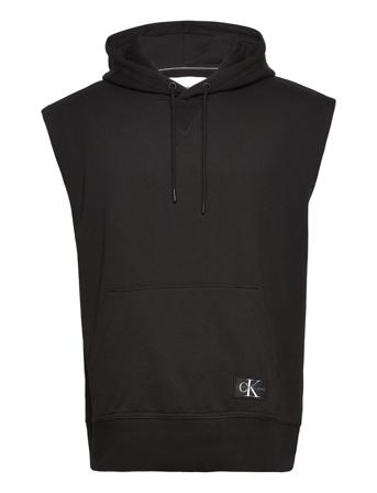 Monogram Badge Sleeveless Hoodie Hettegenser Genser Svart Calvin Klein Jeans