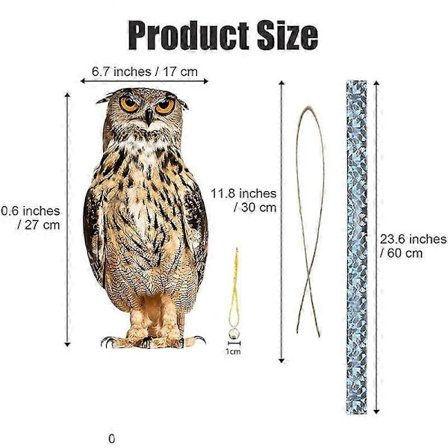 Fågelavvisande artefakt simuleringsuggla laserreflekterande dubbelsidig akryl fågelskrämma uggla fruktträdgård balkong innergård