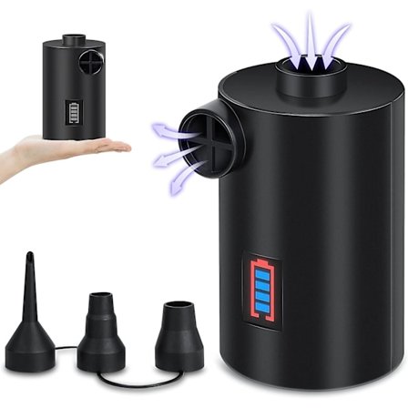 USB-uppladdningsbar elektrisk pump med batteriindikator, elektrisk luftpump med 3 luftmunstycken för uppblåsbar madrass, kudde, säng, båt