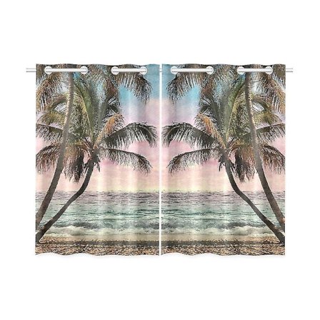 Tropiska kustfönster kök gardin strand palmträd fönsterbehandling panel gardiner 65x90 cm set om 2