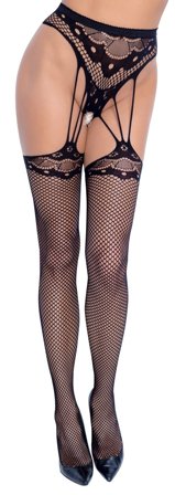 Suspender String with Stockings - Musta - Cottelli Collection
