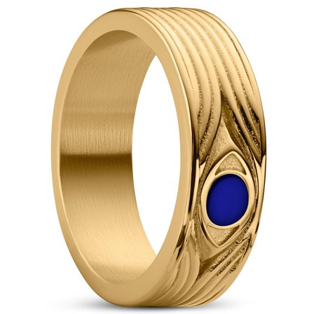 Evil Eye | Anillo de acero inoxidable dorado de 7 mm para hombres - Anillos de acero