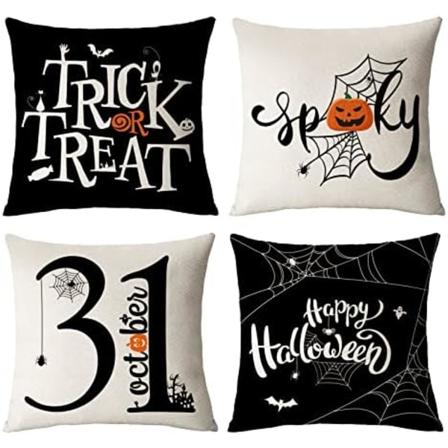 Halloween Pudebetræk 18x18 Sæt af 4 Trick or Treat Dekorative Pudebetræk Sort Spindelvæv Pudebetræk Hjem