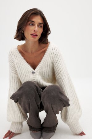 NA-KD Knitted Oversized Cardigan - Oversize trøjer - OffHvid - L (EU 42-44)