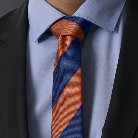 Navy & Orange Stripe Silk 6cm Tie for Men - Patterned Ties