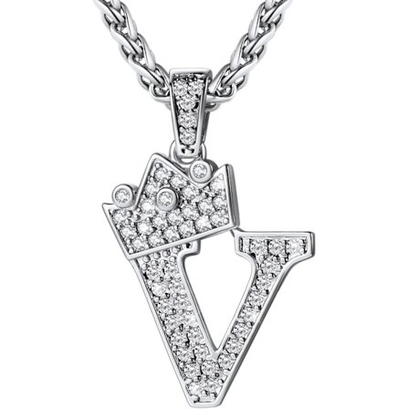 Krona Initial A-Z Halsband, Iced Out Letter Hänge med 22-24 Tums Kedja, Män Kvinnor Bling Hip Hop Alfabet Namn Smycken Present Stora Initialer 