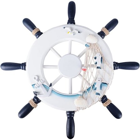 Pirat Skibsrorsratt i Træ med Muslingenet Marin Dekoration Middelhavs Stue Kontor Dekoration