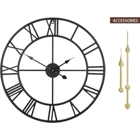 Vintage Stor Väggklocka Rund Metall Tyst Tickless Batteridriven 24 Tum Dekorativ Modern Svart Romerska Siffror Klocka Väggmonterad 60cm
