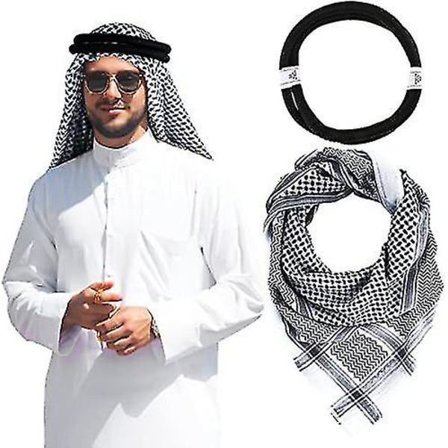 Keffiyeh Arabe til Mænd Turban Muslim Palæstina Tørklæde Saudi Arabisk Agal Sheik Gorros Kostume til Mænd