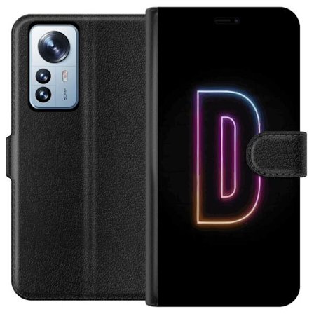 Kompatibel Tegnebogsetui til Xiaomi Xiaomi 12 Pro Minimalistisk neonbogstav D i farveskiftende lys mod sort baggrund i moderne digital design