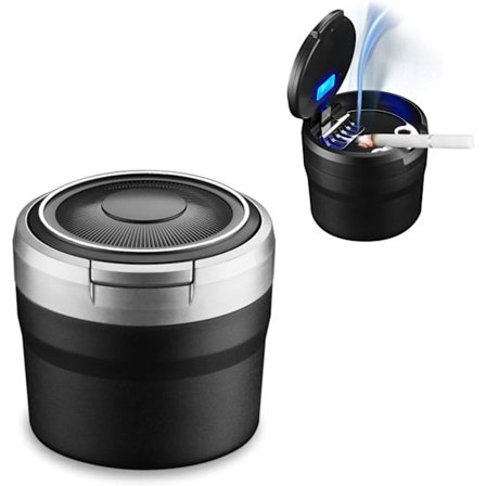 Bilaskebæger, nem at rengøre aftageligt askebæger, (grå) med LED-lys