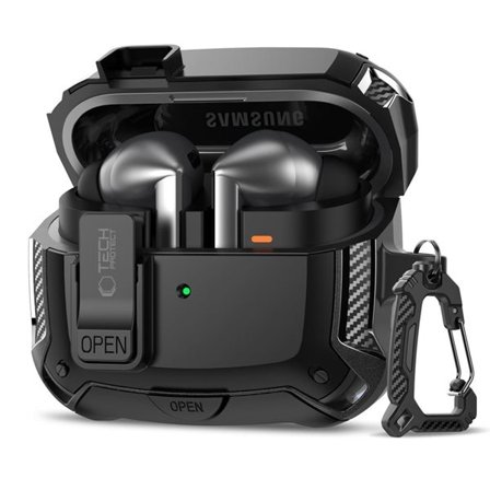 Tech-Protect Silikoninen koukkukotelo Samsung Galaxy Buds 3 / 3 FE / 3 Pro - musta