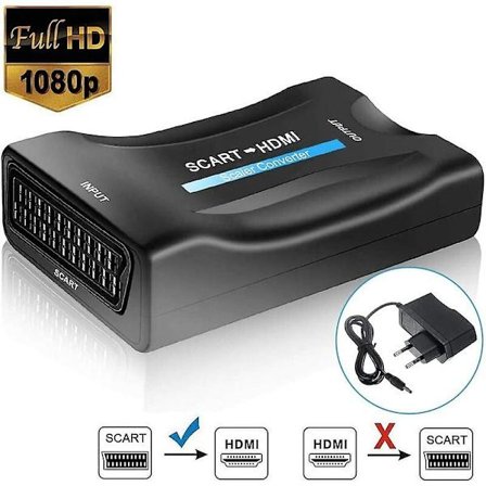 Scart To Hdmi Converter, Scart To Hdmi Video Converter 1080p/720p Compatible With Hdtv Stb Vhs Xbox Ps3 Sky Dvd Blu-ray