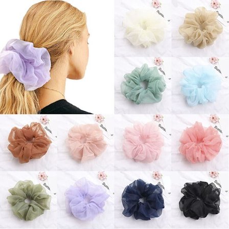 Oversize Organza Hair Ring Large Chiffon Scrunchie Elastic Rubber Band Hair Ties
