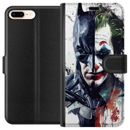 Yhteensopiva Lompakkokotelo Apple Apple iPhone 7 Plus Jakettu muotokuva Batmanista ja Jokerista dramaattisessa kuvituksessa, kuvankaunis supersankarit