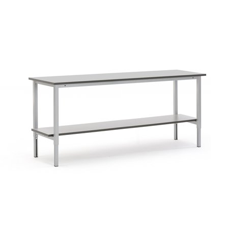 Werkbank MOTION mit Zwischenboden, manuell höhenverstellbar, TK 400 kg, 2000 x 600 mm, grau