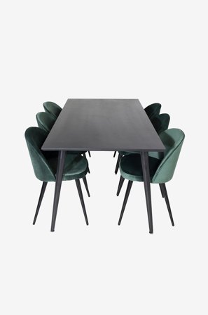 Venture Home - Spisegruppe Dipp med 6 spisebordsstole Velvet - Grøn - Spisebordssæt 6 personer - Fra Homeroom