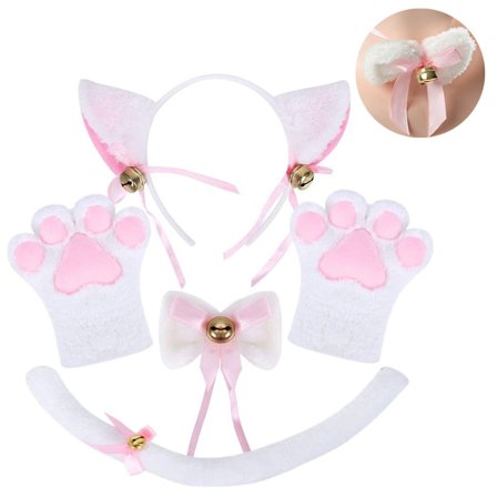 Kattdräkt Halloween plysch huvudbonad Clip Öron fluga svans