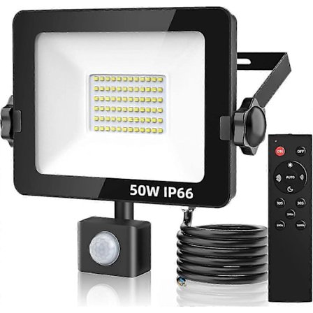 50W 5000 Lumenin LED-valonheittimet PIR-anturilla, IP66 vedenpitävä ulkoseinävalaisin kaukosäätimellä puutarhaan, takapihalle, autotalliin