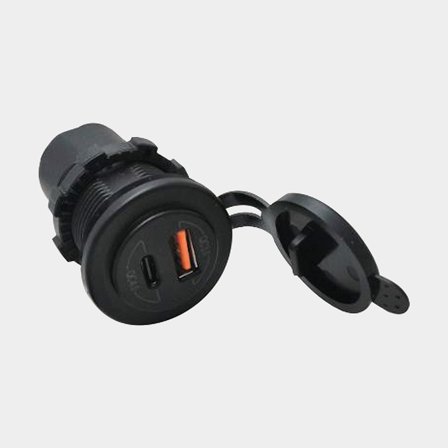 Prise USB 1852-Marine, encastrée, noire, 12 V / 24 V, USB-A + USB-C, avec couvercle