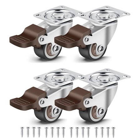 4 st 25 mm Hjul med platta, Svängbara hjul, Låsbara, Kraftiga, Tysta möbelhjul för hem och företag