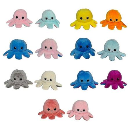 40 cm Kæmpe vendbar blæksprutte udstoppet dyr Vendbar Happy Sad Octopus Plys legetøj Yellow-Orange