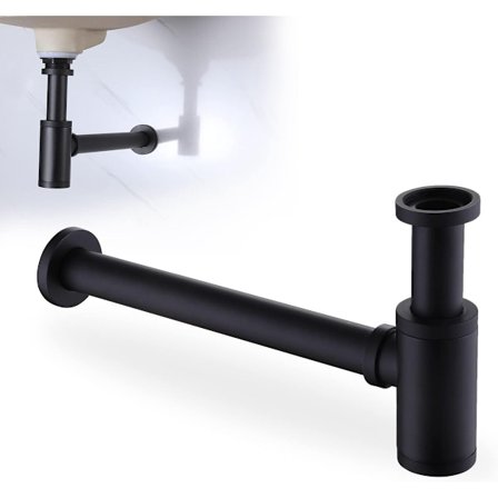 Tvättställssifon - svart P-fälla - avloppsslang - justerbar - lämplig för tvättställ i badrum
