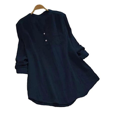 Baggy T-shirt Tunika Toppar Dam Sommar Lös Långärmad Blus Plus 3xl marinblå