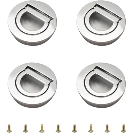 Sett med 4 runde håndtak med integrert trekkring, usynlige tatamihåndtak, møbelbeslag (blank sølv)