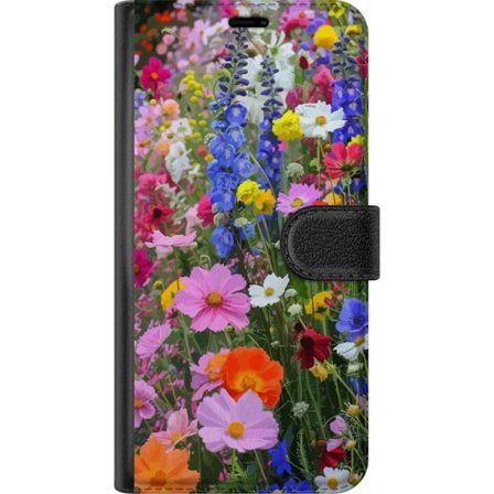 Kompatibel Tegnebogsetui til Motorola Moto G85 Blomstret mobilcover med sommerlig eng og naturmotiv