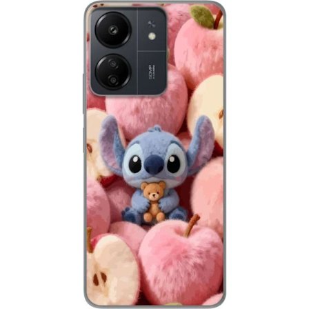 Kompatibel Mobilcover til Xiaomi Redmi 13C Stitch blandt lyserøde fluffy æbler med teddy og sød kawaii-æstetik