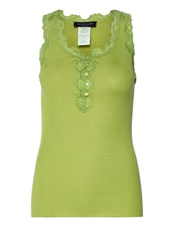 Silk Top W/Button & Lace Top Ærmeløs Top Grøn Rosemunde