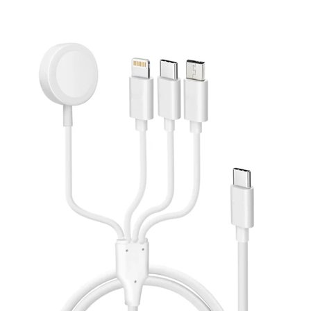 USB-C - Lightning, Micro-USB, USB-C ja magneettinen latauskaapeli 2A valkoinen