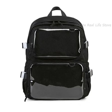 Uusi iso tyttöjen koulureppu, vaaleanpunainen Ita-reppu, jossa kaksi läpinäkyvää taskua pinssien esittelyyn, naisten iso Kawaii Ita -laukku sisäosalla