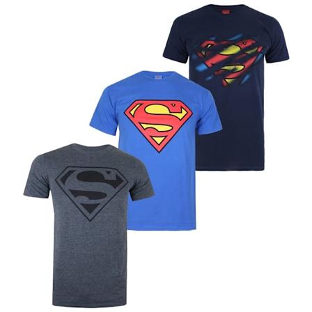 Superman T-shirt för män med logotyp (3-pack) L Marinblå/Blå/Grå Navy/Blue/Grey L